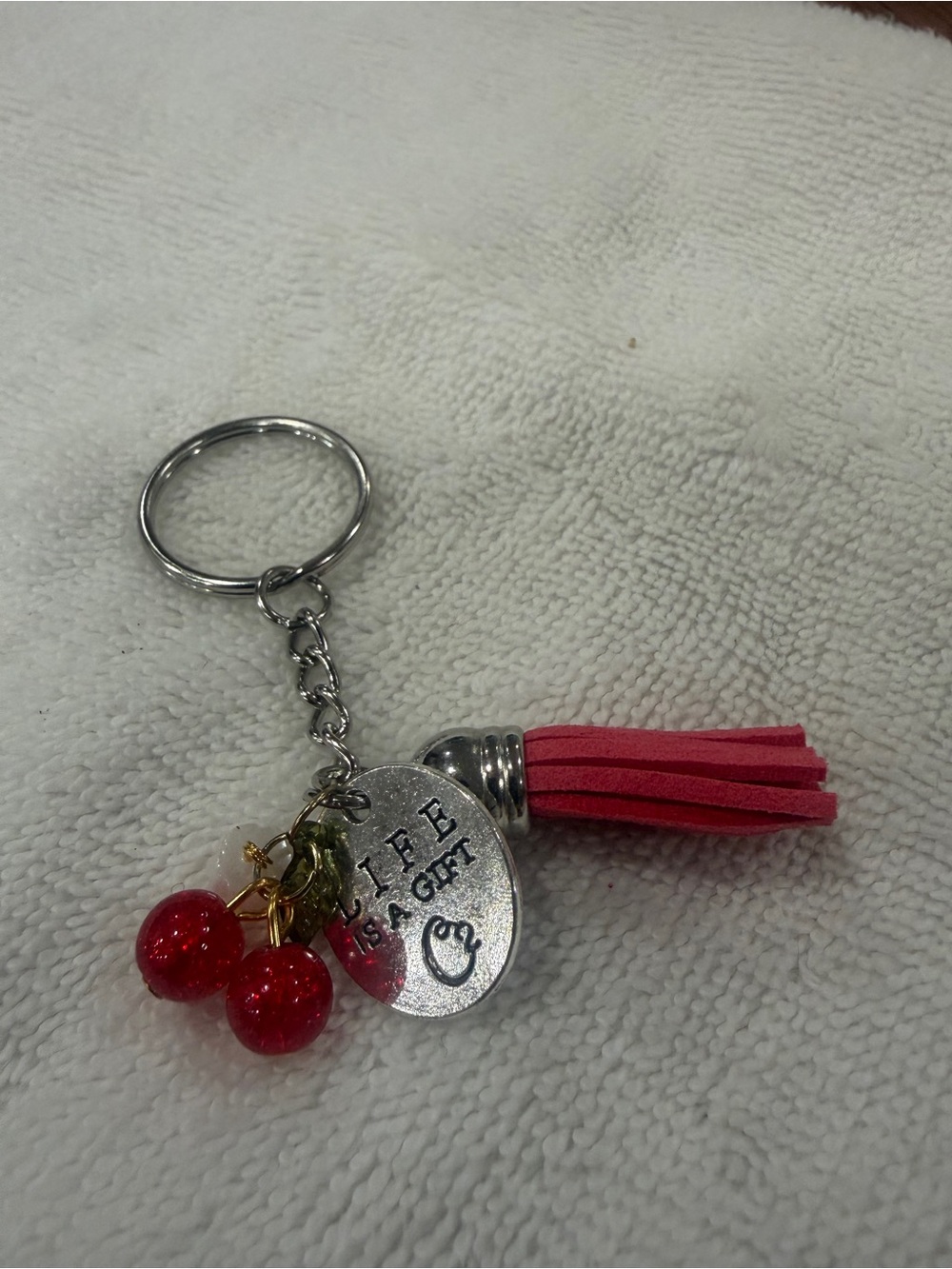 Handmade Keyring bag charm with inspiring token Cherry
Charms and Tassel.